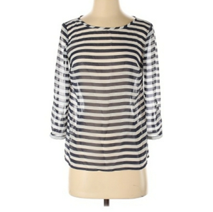 Women’s LOFT‎ Petites XSP Top Blouse Navy White Extra Small
